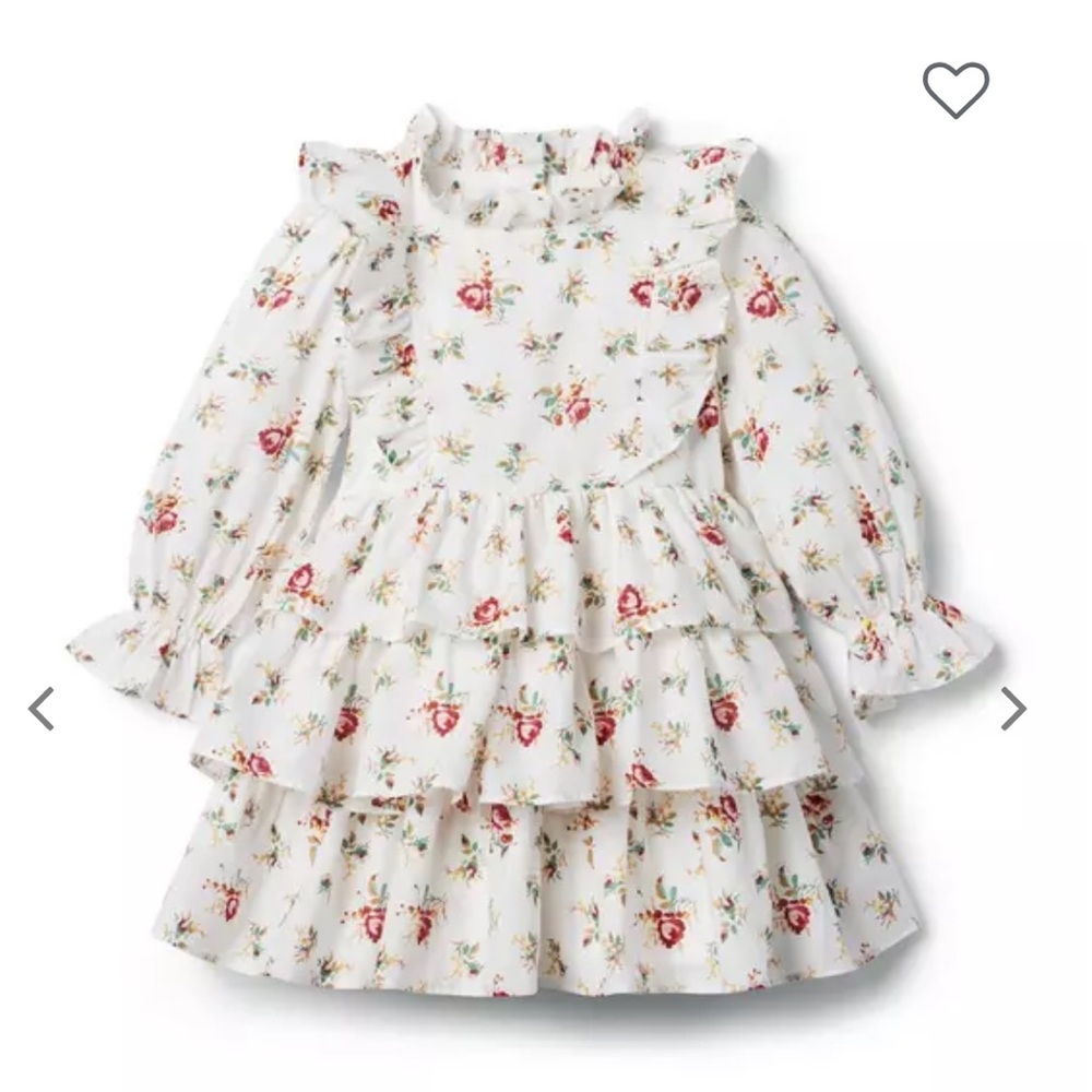 Janie and Jack Cream Floral Ruffled Tiered Dress with Red & Green Accents